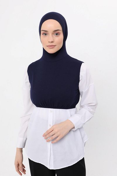Altobeh Μηδενικό μανίκι γιακάς με καπό μισό σώμα Navy Blue
