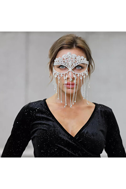 Flaner Paris Aksesuar Parti için püsküllü seksi el yapımı kristal maske