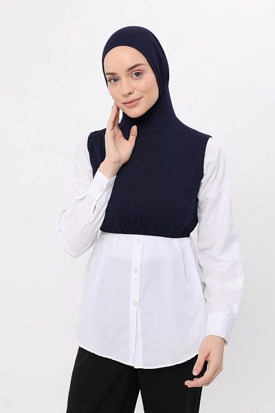 Altobeh Μηδενικό μανίκι γιακάς με καπό μισό σώμα Navy Blue