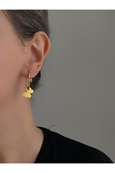 Owentis أقراط تامارا على شكل فراشة من الفولاذ الذهبي المرصع بالأحجار - لا تشويه -