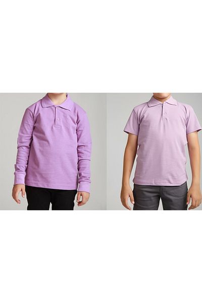 FATELLA Unisex Children's Short - Long Sleeve Regular Fit Polo Collar Solid Color School Combed Lacoste T-Shirt 2 Pack
