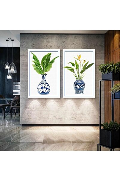 CANVASUM Çini Vazo Ve Deve Tabanı Minimal Sulu Boya Ikili Kombin 2 Li Set Kan...