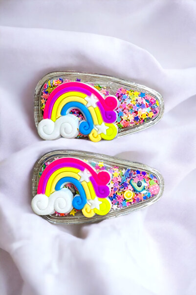 AYMETA TİCARET Set de 2 catarame pentru copii cu paiete curcubeu