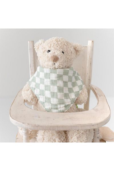 Mama Yoyo Baby&Kids 100% Organic Muslin Triangle Bib Double layer Muslin Mint Checkerboard