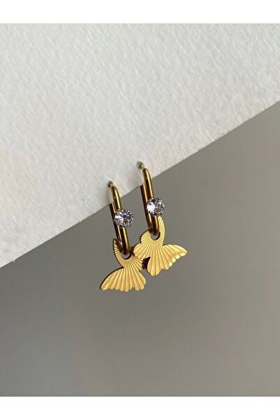 Owentis أقراط تامارا على شكل فراشة من الفولاذ الذهبي المرصع بالأحجار - لا تشويه -