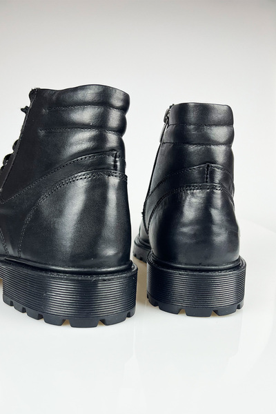 LUSIVE Hakiki Deri Siyah Soğuk Geçirmez, Kaymaz Kauçuk Taban, Fermuarlı Erkek Kışlık Bot LUAS24AL0012