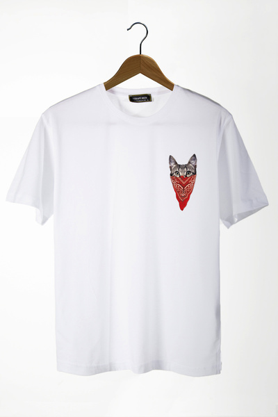 Terapi Men Unisex Λευκό μπλουζάκι με στάμπα γάτας με μάσκα στο μπροστινό μέρο...