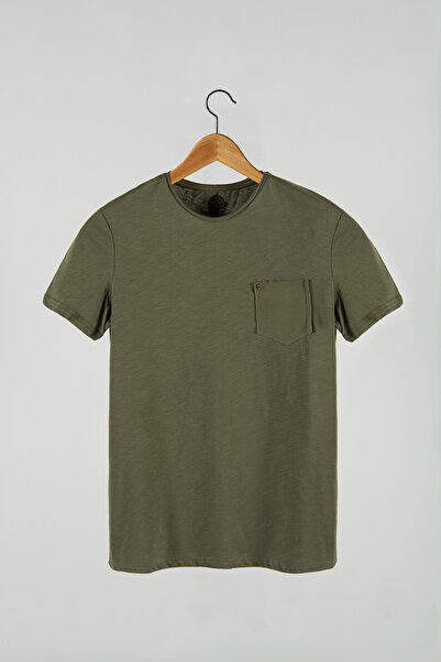 Terapi Men Erkek Basic Slim Fit Yuvarlak Yaka Kısa Kollu T-Shirt Haki