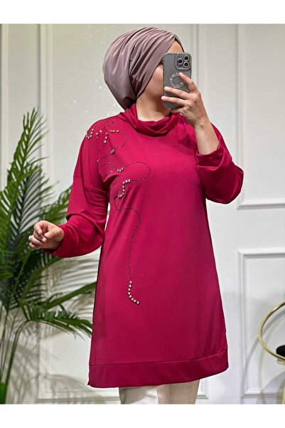 masalabiyem 1375 K 50 FUŞYA DEGAJE YAKA BEYOGLU TAŞLI TUNİK