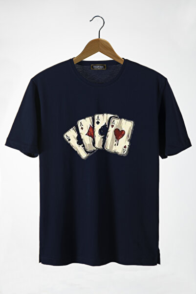 Terapi Men Unisex Μπλε μπλουζ τραπουλόχαρτο Crew Neck Oversize Basic βαμβακερ...