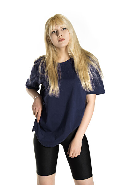 Terapi Men Γυναικείο βαμβακερό μπλουζάκι Navy Blue Basic Crew Neck Oversize