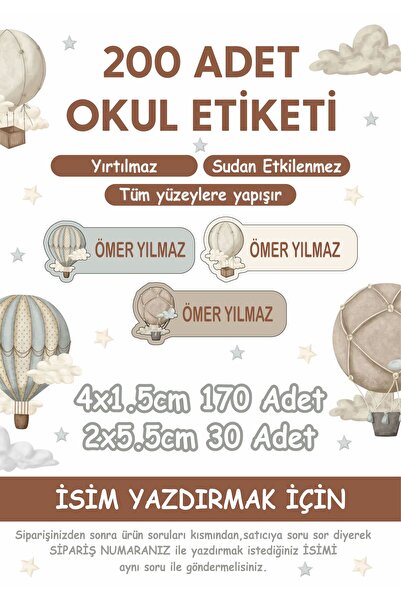 WALLHUMAN Balon Temalı Okul Etiketi Kalem Defter Özel Isim Yazılabilen Etiket