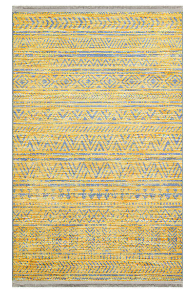 Eko Halı Luna LN 50 Yellow Blue Çamaşır makinesinde yıkanabilen geleneksel ve...