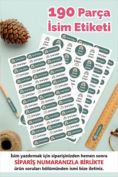 Piksel Sticker Gökkuşağı Temalı Okul Etiketi Kalem Defter Etiketi Özel İsim Y...
