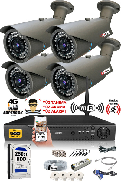 IDS 4 Kameralı Set - 5mp Lensli Fullhd Gece Görüşlü Güvenlik Kamerası Sistemi...