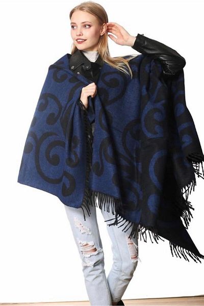 Beka Collection Keel Patterned Jacquard Poncho