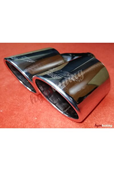 HYM TUNİNG Yuvarlak Eğik Ağız 100lük Çift Çıkış Egzoz Ucu, Paslanmaz Krom