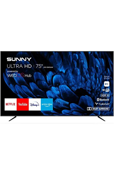 Sunny SN75LEDB252 Frameless 75'' 190 Ekran 4K webOS 2.0 Smart Wifi Led TV