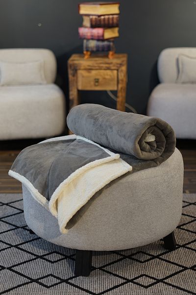 Tandoğan Mobilya Double Sided Velvet And Woolen TV Blanket, Sheep Wool Luxury Gray TV Blanket (160X200)