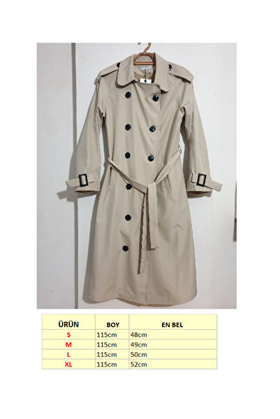 S&A Collectionn Kadın Astarlı Apoletli Düğmeli Uzun Trençkot Vizon