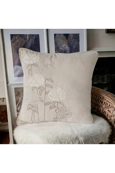 NAKIŞ HOME DESİGN غطاء وسادة مطرز بنمط الأزاليا مع ربطة عنق مطرزة