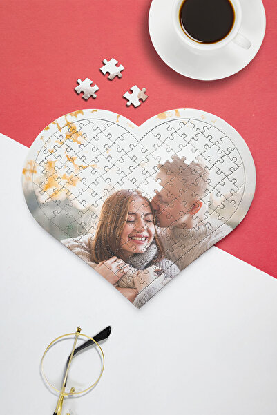 HediyeLabs Kişiye Özel Kalpli Fotoğraflı Yapboz Puzzle - 97 Parça A3 Resimli Pazıl Sevgililer Günü Hediyesi