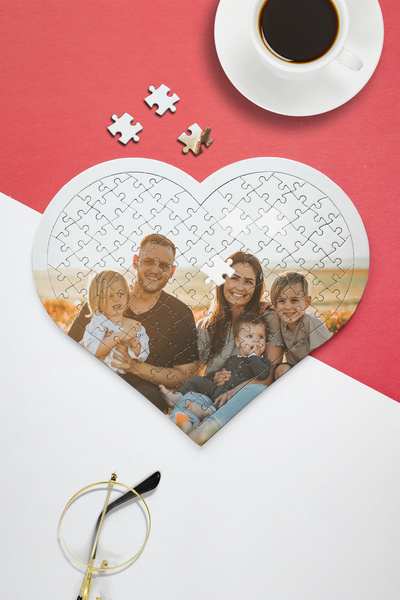 HediyeLabs Kişiye Özel Kalpli Fotoğraflı Yapboz Puzzle - 97 Parça A3 Pazıl Resimli Yapboz Canım Ailem