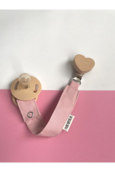 KARAMİLA Bebek Emzik Askısı Pembe - Bebek Emzik Zinciri %100 Pamuk - Ahşap Klips