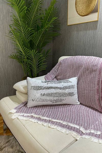 Paris Life Sequined Reversible Rectangular Throw Pillow Case - White & Silver