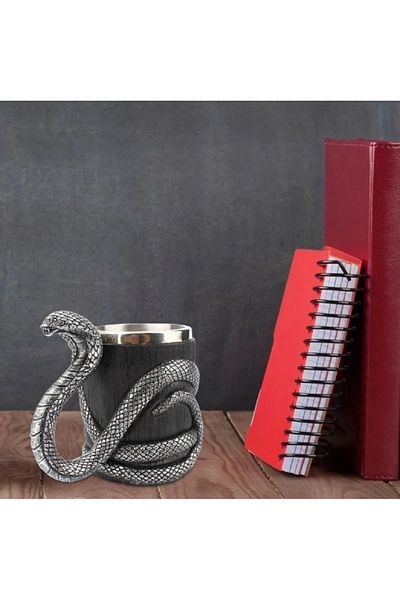 hediyeconcepti 400ml Stainless Steel Cobra Handle Embossed Mug Cup