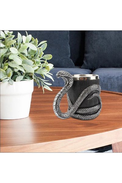 hediyeconcepti 400ml Stainless Steel Cobra Handle Embossed Mug Cup
