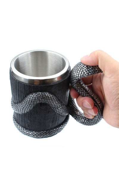 hediyeconcepti 400ml Stainless Steel Cobra Handle Embossed Mug Cup