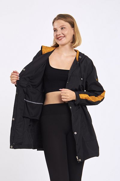 Moda Tuğram Μαύρο μανίκι Micro Midi Μουσταρδί Αδιάβροχο & Αντιανεμικό