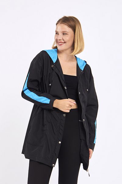 Moda Tuğram Μαύρο μανίκι Micro Midi Μπλε αδιάβροχο & αντιανεμικό