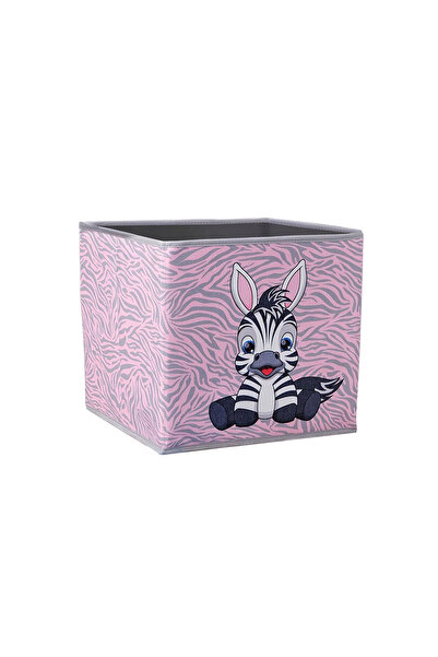 PRENDİ HOME Zebra Baskılı Pudra Pembe Renk Kapaksız Kutu 30x30x30