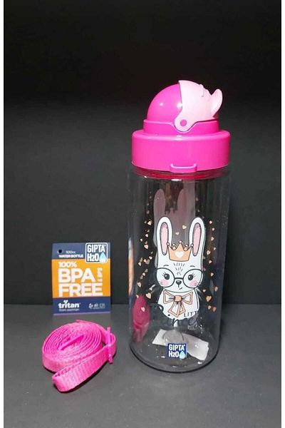 Gıpta Cool-J Cute Pet Water Bottle with Straw 500CC Fuchsia-Blue Rabbit