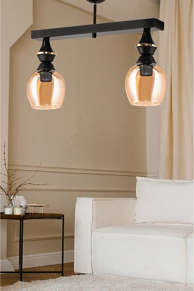 DEDE DOUBLE UFO PENDANT LIGHT CHANDELIER WITH BLACK HONEY COLOR GLASS