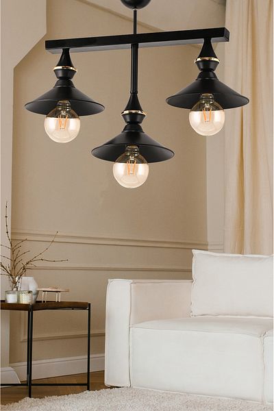 DEDE TRIPLE UFO PENDANT LIGHT CHANDELIER WITH BLACK JAPANESE HAT