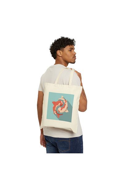 IVART Ying Yang Fish Printed Organic Raw υφασμάτινη τσάντα