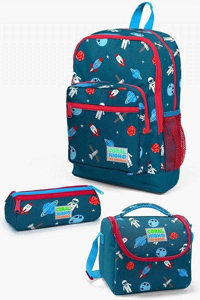 Coral High Set de genți de școală din 3 piese cu model spațial roșu pentru copii