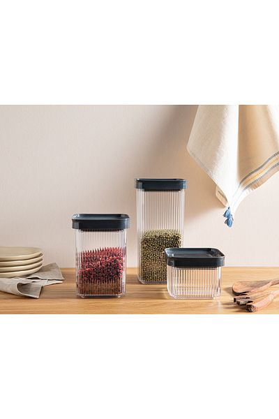 English Home Boston Plastic 3-Piece Square Food Container 550+1200+1750 Ml Anthracite