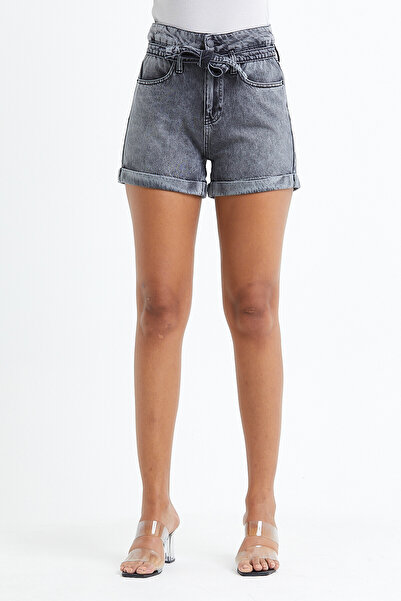 CRC JEANS Bel Yanları Lastikli Kuşak Detaylı Mom Şort