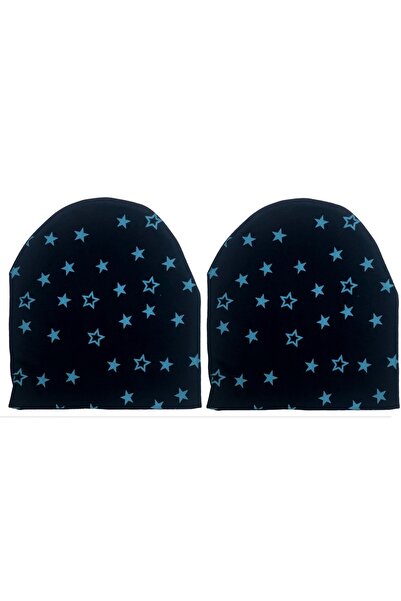 DOUBLE LAYERED COTTON COMBED COTTON STAR PRINTED 2PCS BABY KIDS HAT BEANIE
