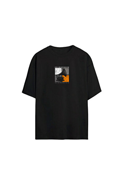 THEWERT Unisex gramofon Štampano crna Oversize kroj majica