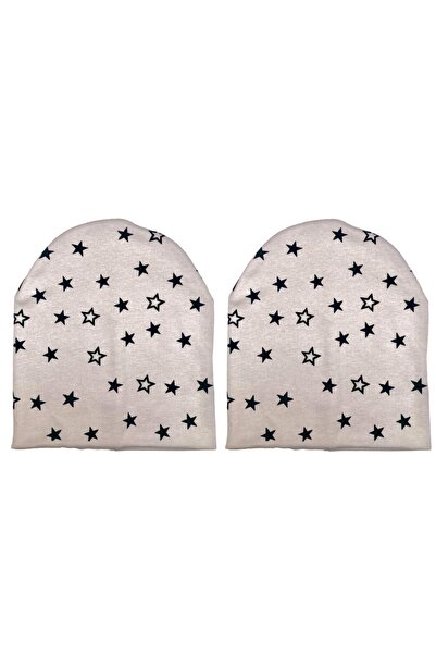 DOUBLE LAYERED COTTON COMBED COTTON STAR PRINTED 2PCS BABY KIDS HAT BEANIE
