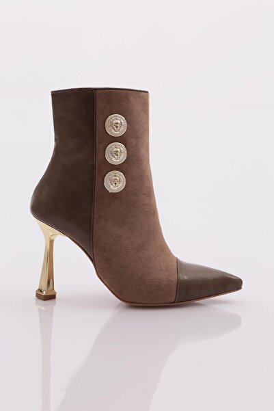 DGN Kadın Topuklu Bot Vizon Vizon Süet 4864535