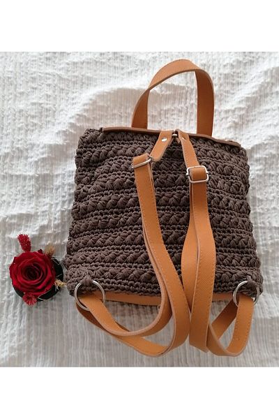 Touz Moda Dompuleri Fashion Custom Made Knitted Brown Color Macrame Bag