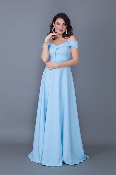 NO48 Baby Blue Maxi Length Shoulder Λεπτομερές μοντέλο φόρεμα με λουράκι