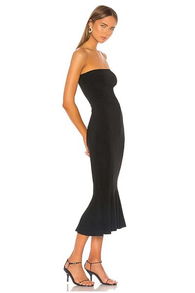 Zagrep Women's Strapless Skirt Flounced Silk Jersey Zippered Midi Dress Made to Optional with Straps