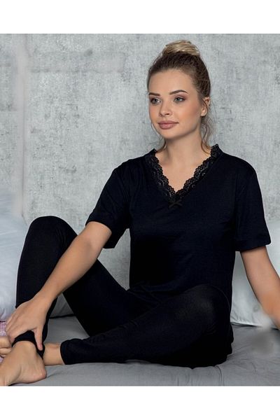 JENİKA Set de pijamale cu mâneci scurte, cu decolteu în V, cu dantelă